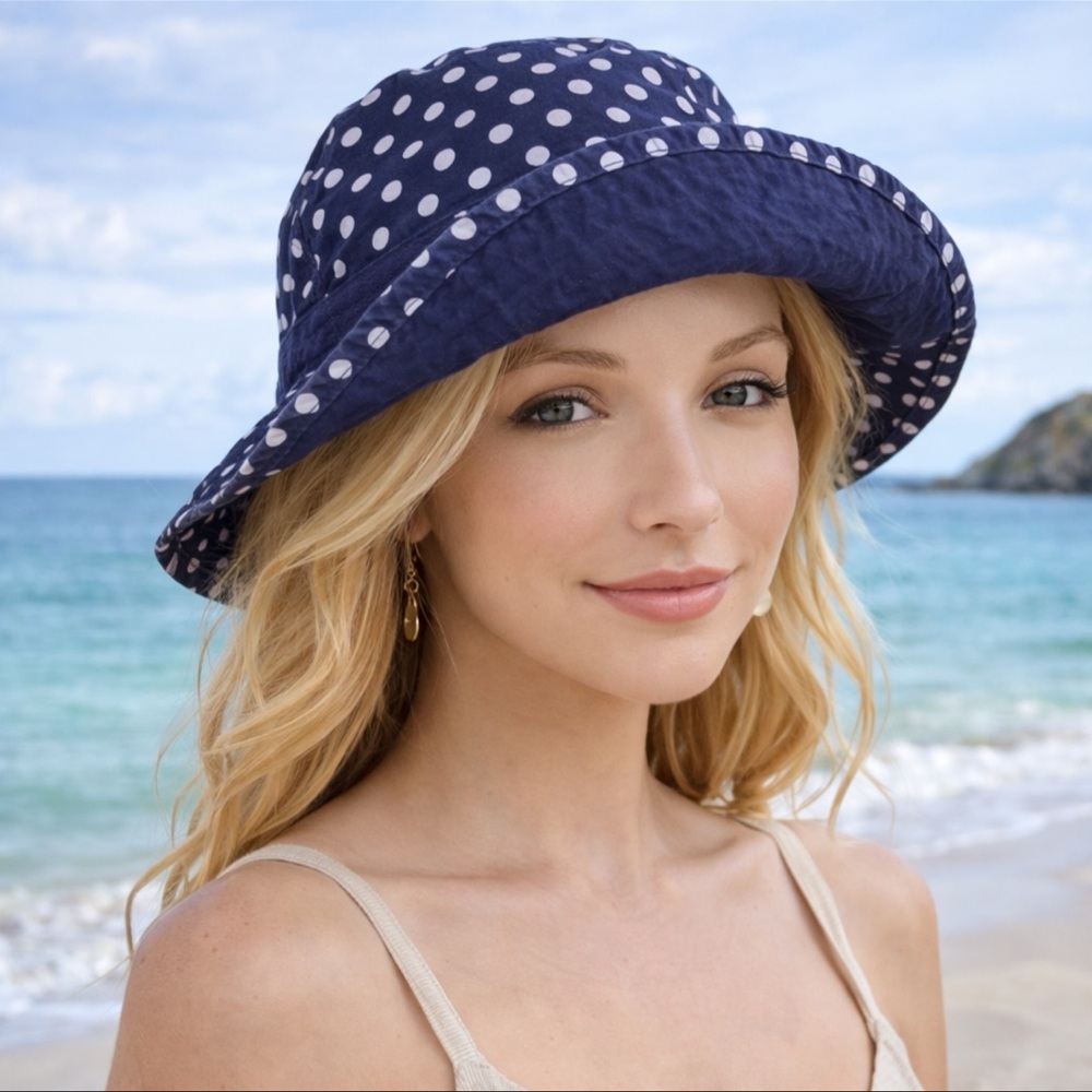 Navy Blue & White Polka-Dot Hat